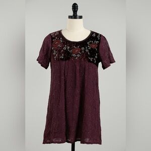 April Cornell Embroidered Velvet Yoke Floral Blouse Sz Small Boho Cottagecore